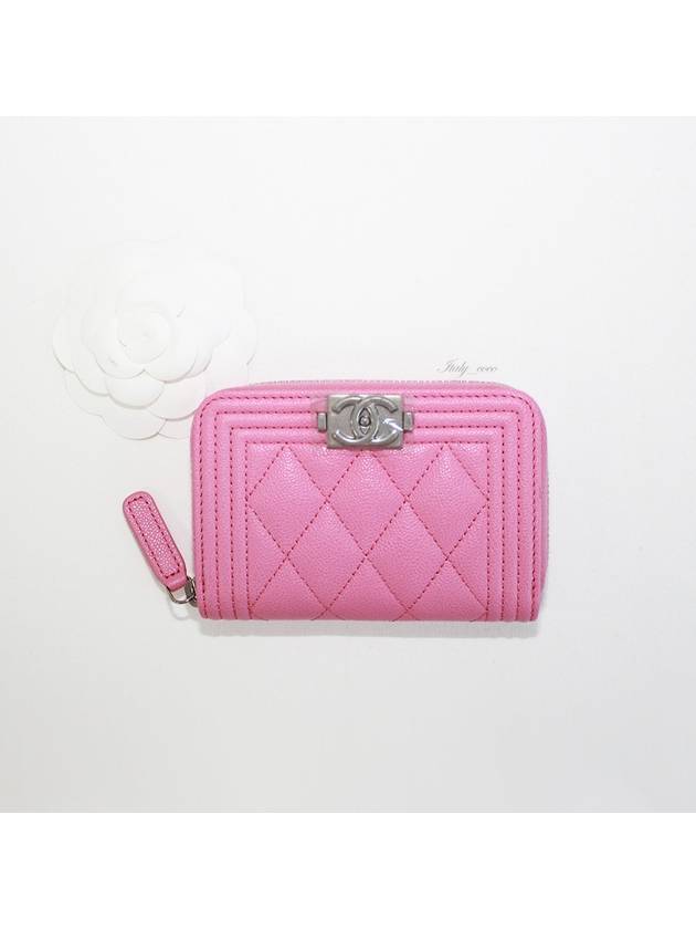 Women s Silver Boy Zipper Caviar Card Wallet Pink - CHANEL - BALAAN 3