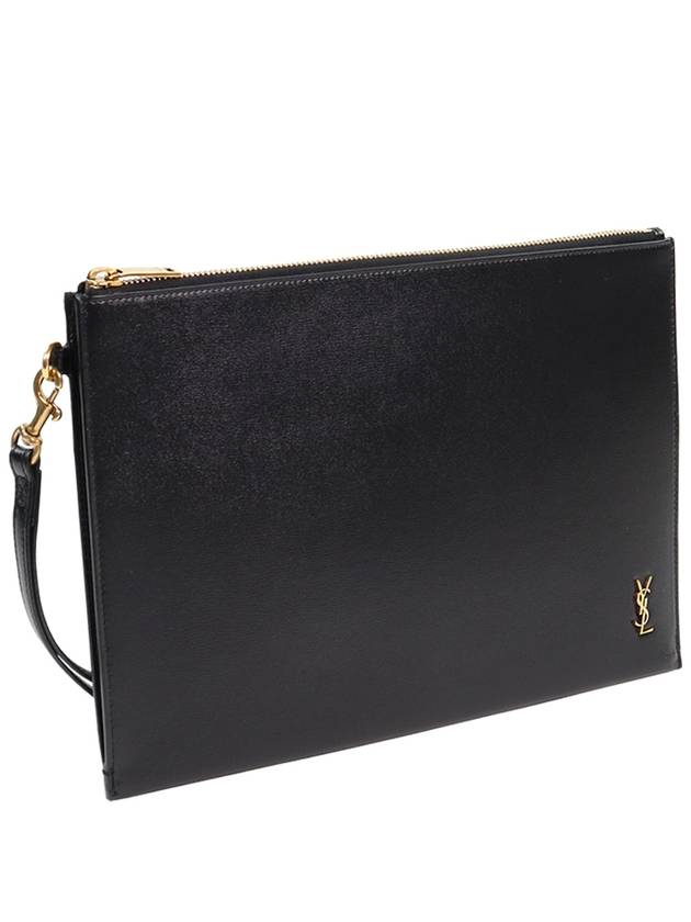 Tiny Cassandre Shiny Leather Zip Tablet Clutch Bag Black - SAINT LAURENT - BALAAN 4