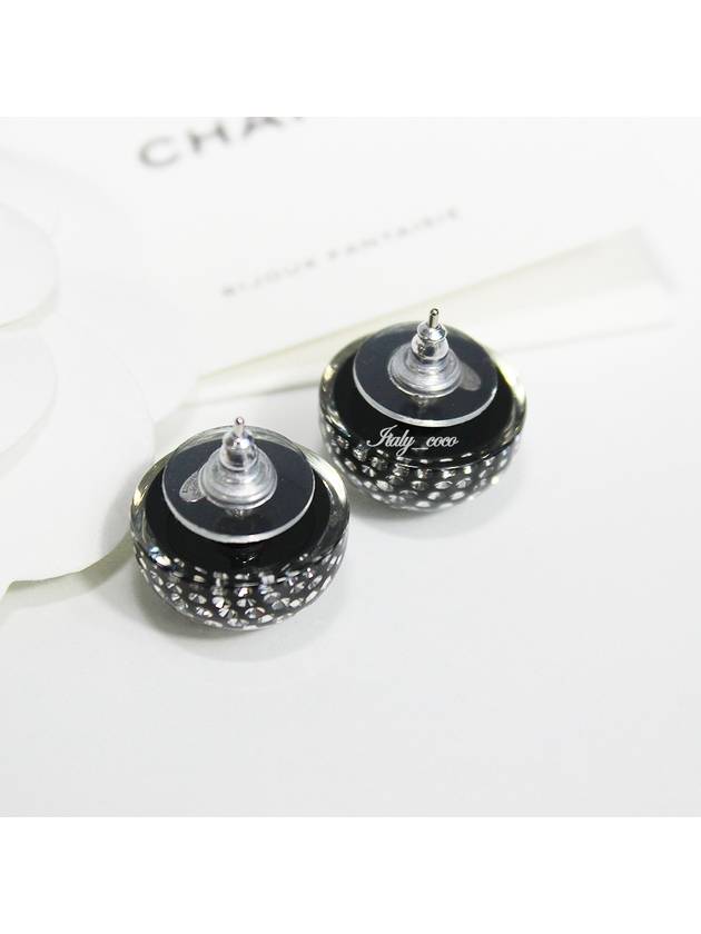 earrings metal resin diamante silver black crystal - CHANEL - BALAAN 8