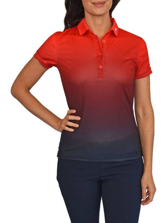 Women's Tour Tech Print Short Sleeve Polo Shirt Red - J.LINDEBERG - BALAAN 2