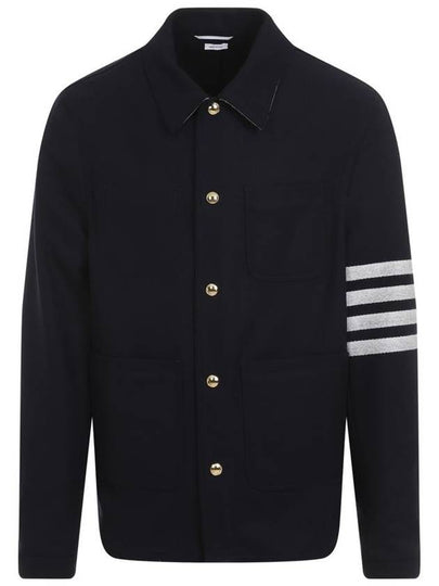 Stripe Detail Button Wool Jacket Navy - THOM BROWNE - BALAAN 2