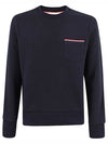 Men's Three-Stripe Tab Pocket Loopback Crew Neck Sweatshirt Navy - THOM BROWNE - BALAAN 2