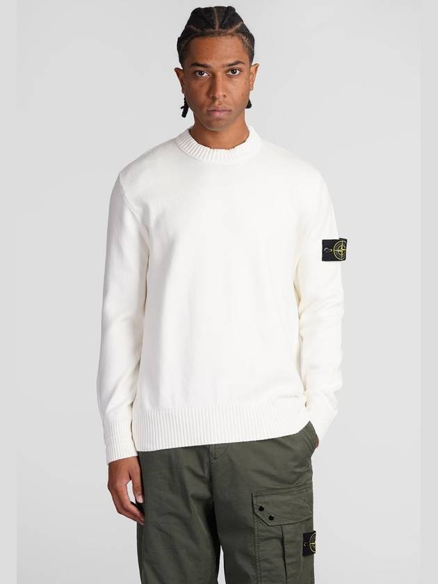 Round Neck Wappen Organic Knit Top White - STONE ISLAND - BALAAN 2