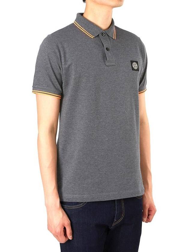 Men's Two Line Wappen Patch Cotton Short Sleeve Polo Shirt Grey - STONE ISLAND - BALAAN 6