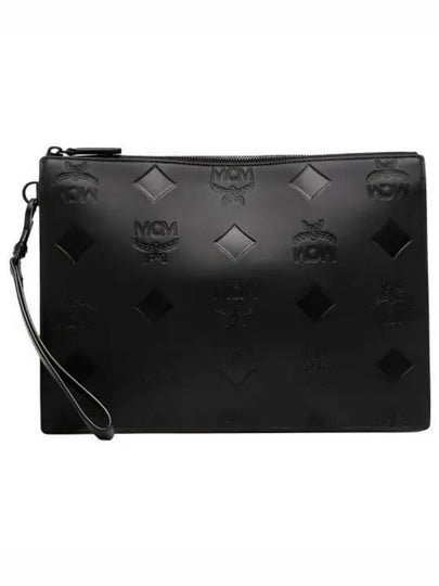 Aren Wristlet Maxi Monogram Leather Clutch Bag Black - MCM - BALAAN 2