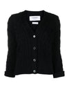 Merino Wool Crisscross Cable Stitch 3/4 Sleeve V-Neck Cardigan Navy - THOM BROWNE - BALAAN 3