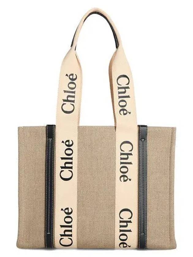 Woody Canvas Medium Tote Bag White Navy - CHLOE - BALAAN 2