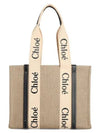 Woody Canvas Medium Tote Bag White Navy - CHLOE - BALAAN 2