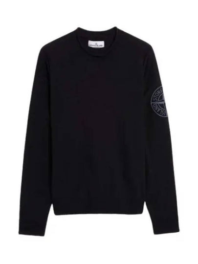 Compass Embroidered Crew Neck Organic Cotton Knit Top Black - STONE ISLAND - BALAAN 2