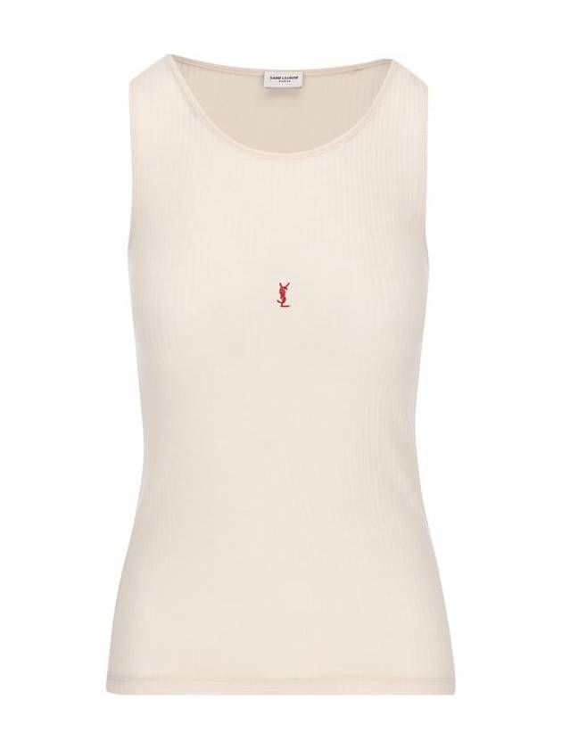 Cassandre Embroidered Logo Wool Sleeveless White - SAINT LAURENT - BALAAN 2