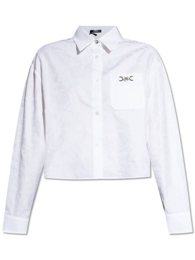 Barocco Jacquard Crop Long Sleeve Shirt White - VERSACE - BALAAN 2