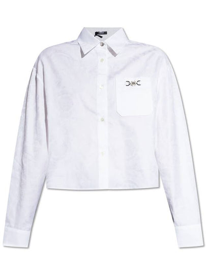 Barocco Jacquard Crop Long Sleeve Shirt White - VERSACE - BALAAN 2