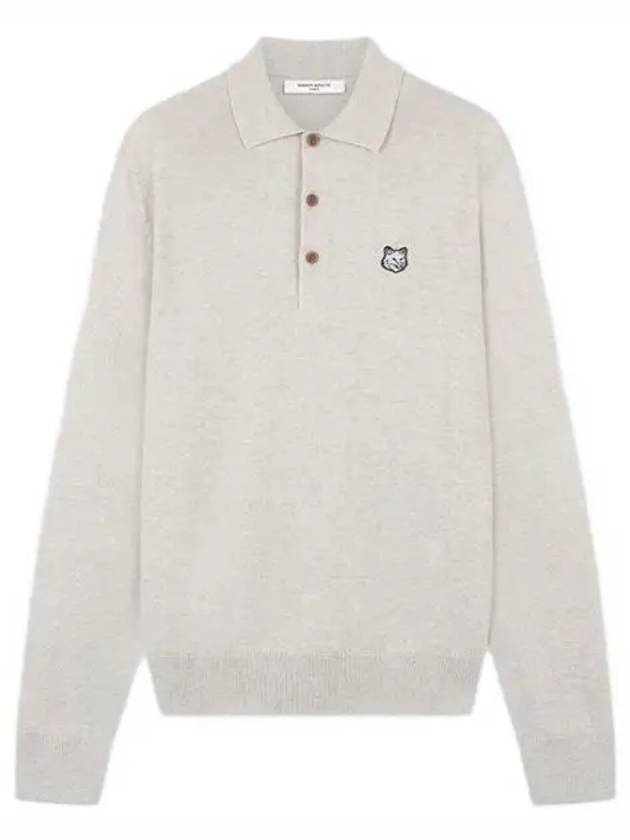 Fox Head Patch Long Sleeve Polo Shirt Light Grey Melange - MAISON KITSUNE - BALAAN 2