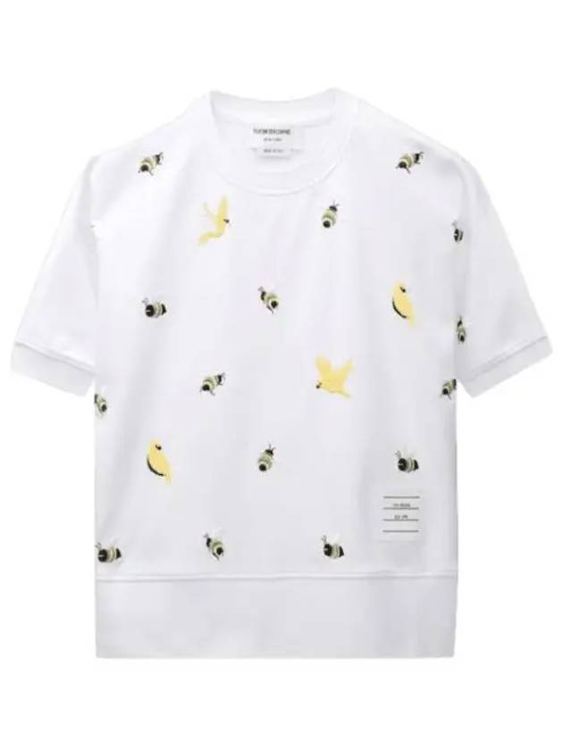 Bird Bee Milano Cotton Intarsia Short Sleeve T-Shirt White - THOM BROWNE - BALAAN 1