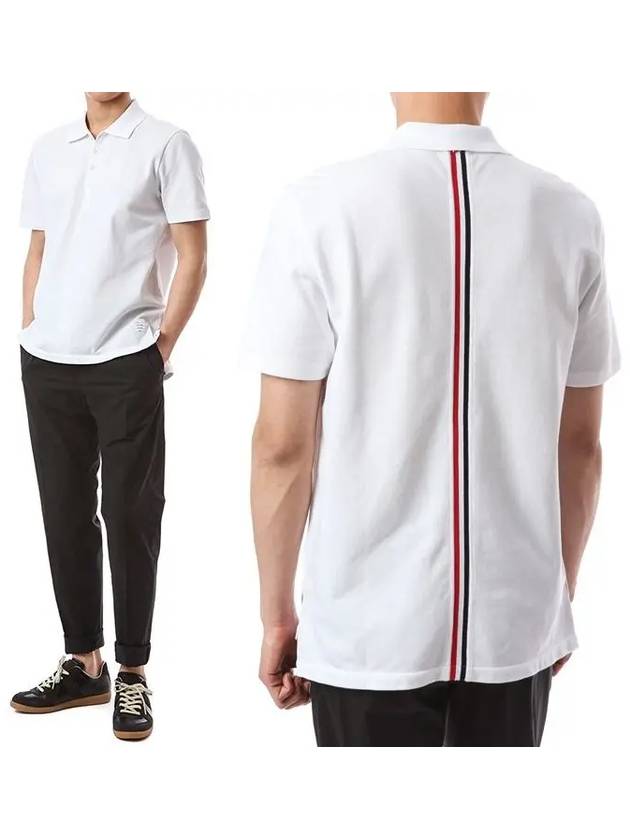 Men's Cotton Pique Center Bag Striped Short Sleeve Polo Shirt White - THOM BROWNE - BALAAN 2