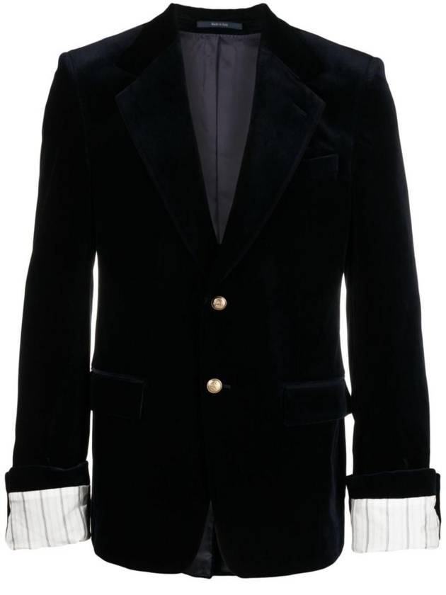 Stretch Cotton Velvet Formal Jacket Dark Blue - GUCCI - BALAAN 1