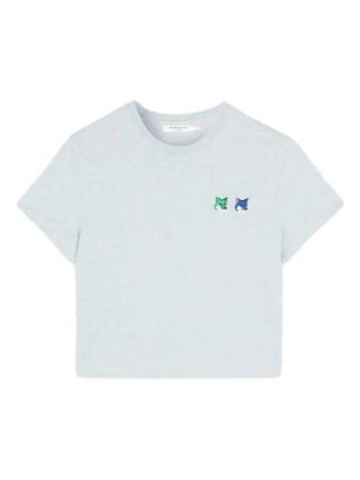 Double Fox Head Patch Cropped Short Sleeve T-Shirt Blue - MAISON KITSUNE - BALAAN 2