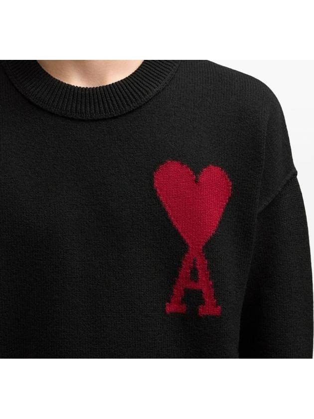 Big Heart Logo Oversized Intarsia Knit Top Black - AMI - BALAAN 6