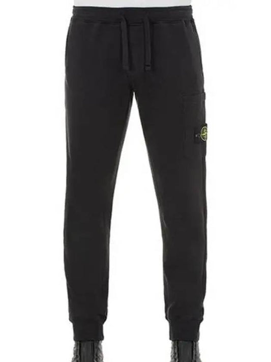 Men's Wappen Patch Cotton Fleece Track Pants Charcoal - STONE ISLAND - BALAAN 2