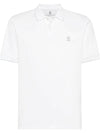 Embroidered Logo Cotton Short Sleeve Polo Shirt White - BRUNELLO CUCINELLI - BALAAN 3