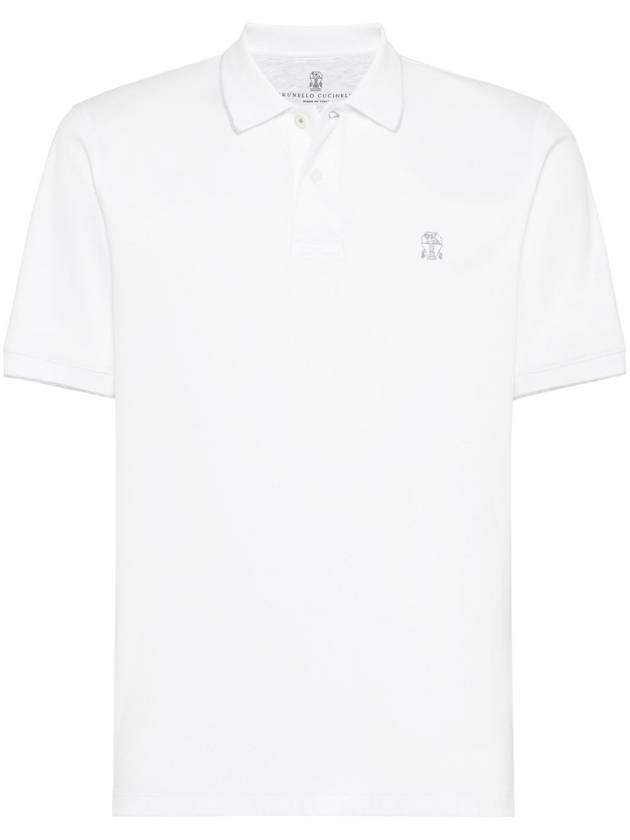 Embroidered Logo Cotton Short Sleeve Polo Shirt White - BRUNELLO CUCINELLI - BALAAN 3