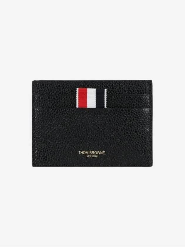 Stripe Note Compartment Pebble Grain Leather Card Wallet Black - THOM BROWNE - BALAAN 2