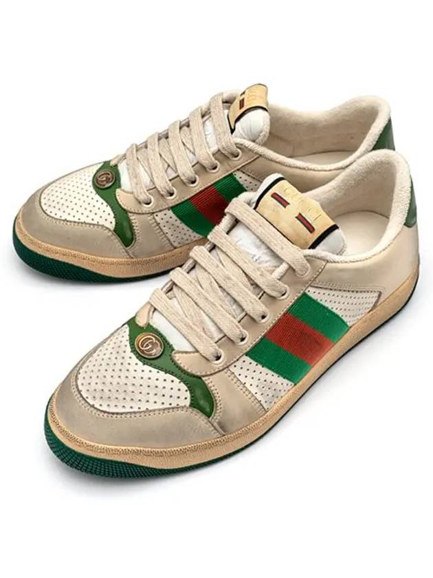 Screener Vintage Leather Low Top Sneakers White Beige - GUCCI - BALAAN 3