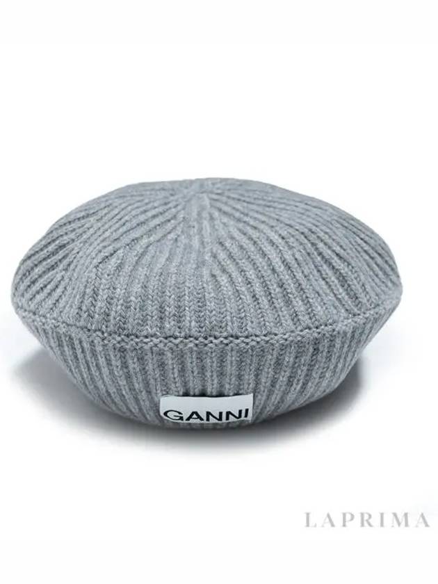 logo rib edge wool beret Paloma melange - GANNI - BALAAN.