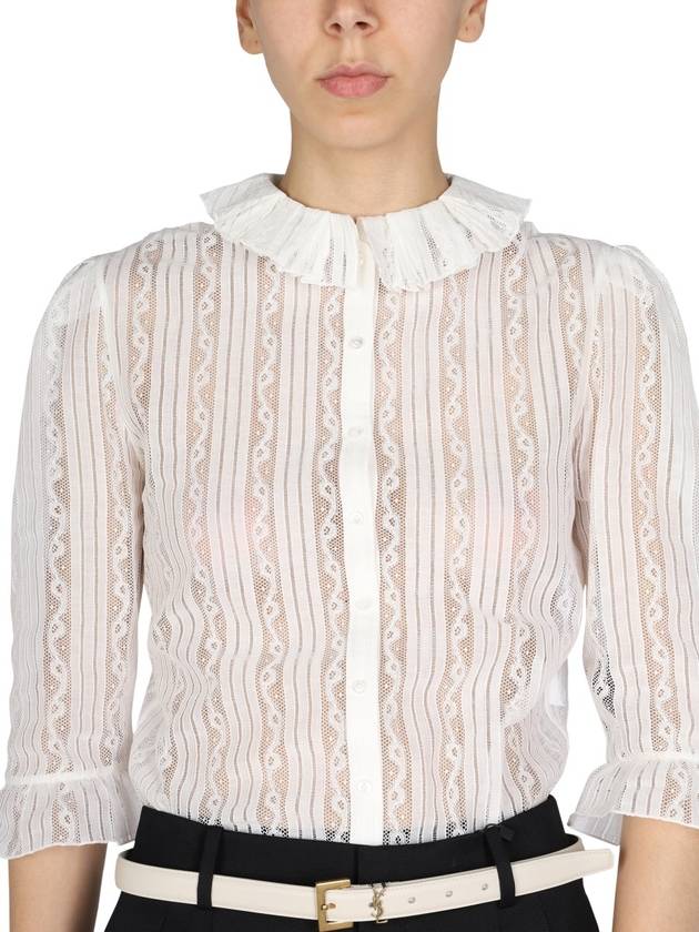 Women's Ruffle Lace Blouse White - SAINT LAURENT - BALAAN 4