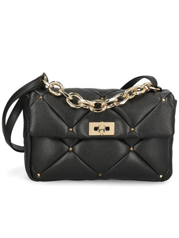 Garavani Roman Stud Foldover Shoulder Bag Black - VALENTINO - BALAAN 1