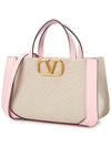 Signature V Logo Bicolor Tote Bag Beige Pink - VALENTINO - BALAAN 3