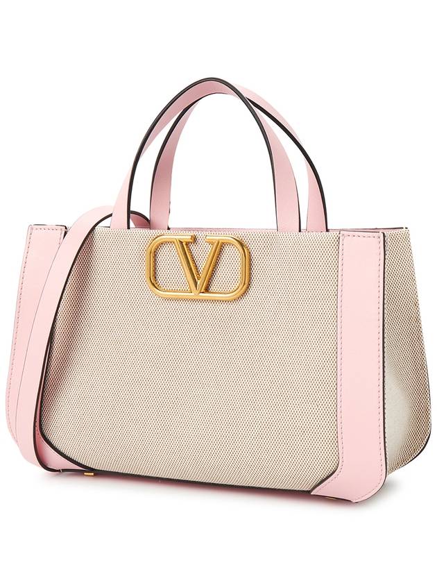 Signature V Logo Bicolor Tote Bag Beige Pink - VALENTINO - BALAAN 3