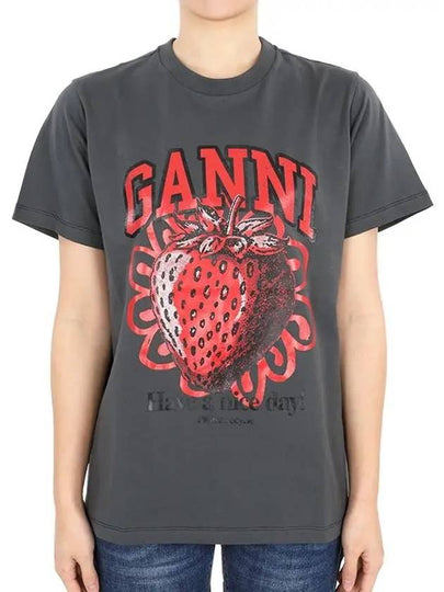 Strawberry Short Sleeve T-Shirt Ash Grey - GANNI - BALAAN 2