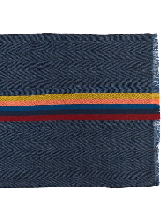 Striped Fringe Wool Silk Muffler Navy - PAUL SMITH - BALAAN 8