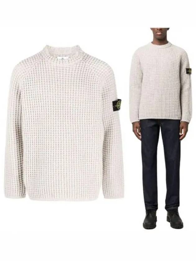 Knotted Ribbed Stitch Pure Wool Crewneck Knit Top Beige - STONE ISLAND - BALAAN 2