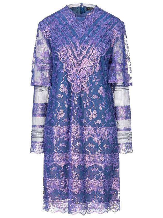 Laminated Lace Cape Sleeve Midi Dress Purple - BURBERRY - BALAAN 1