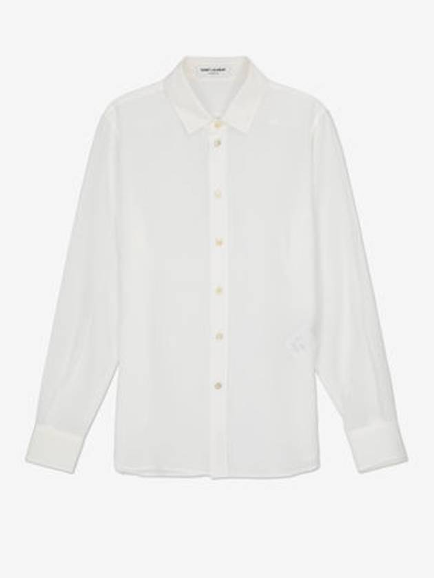 Basic Slim Fit Silk Shirt White - SAINT LAURENT - BALAAN 2