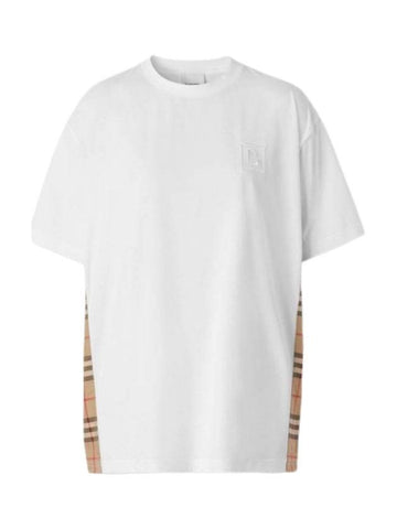 Check round neck cotton short sleeve t-shirt white - BURBERRY - BALAAN 1