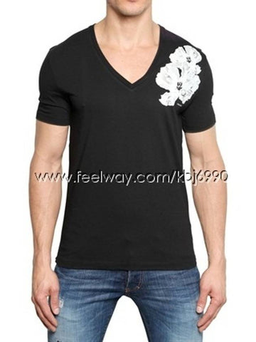 Men's Flower Vneck Short Sleeve TShirt 74GC0857 - DSQUARED2 - BALAAN 1