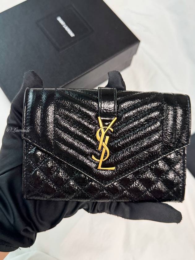 Matelasse Monogram Envelope Small Half Wallet Black - SAINT LAURENT - BALAAN 5