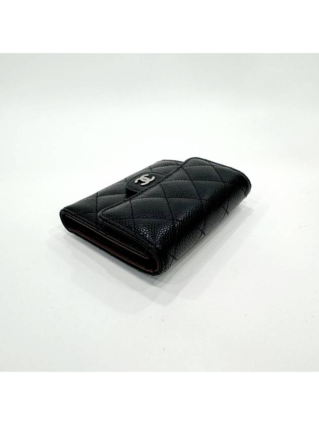 Small Classic Flap Wallet Grained Calfskin Silver Black - CHANEL - BALAAN 9