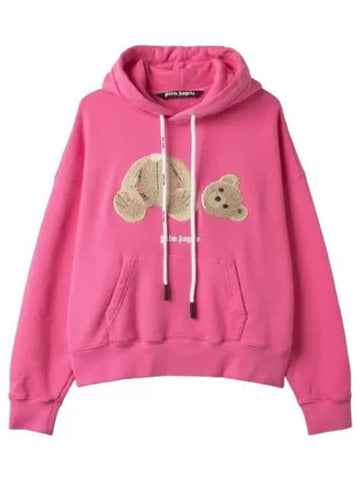 Bear Hooded Pink Sweatshirt - PALM ANGELS - BALAAN 1