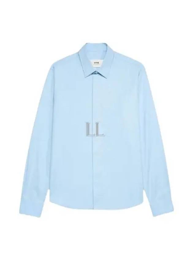 Heart Logo Tonal Cotton Poplin Long Sleeve Shirt Blue - AMI - BALAAN 2