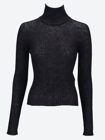 Ribbed Knit Turtleneck Black - SAINT LAURENT - BALAAN 1