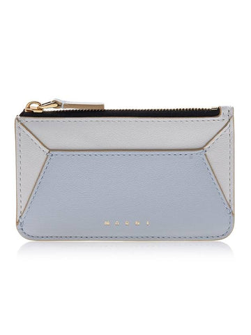 Color Block Zipper Card Wallet Blue - MARNI - BALAAN 1