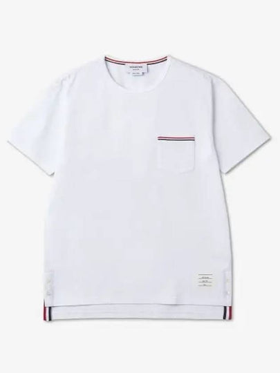 Men's Medium Weight Jersey Tipped Pocket Crewneck Short Sleeve T-Shirt White - THOM BROWNE - BALAAN 2