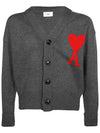 Big Heart Logo Wool Cardigan Grey - AMI - BALAAN 3