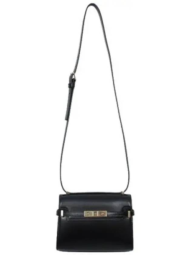 Manhattan Mini Embossed Gold-Tone Logo Leather Cross Bag Black - SAINT LAURENT - BALAAN 2