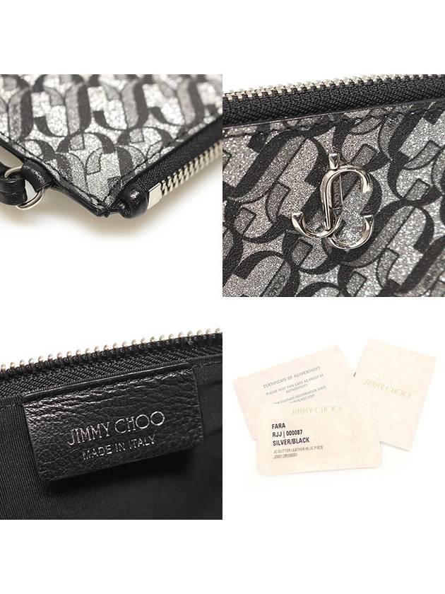 JC Monogram Silver Black Glitter Leather FARA Hand Strap Clutch - JIMMY CHOO - BALAAN 7