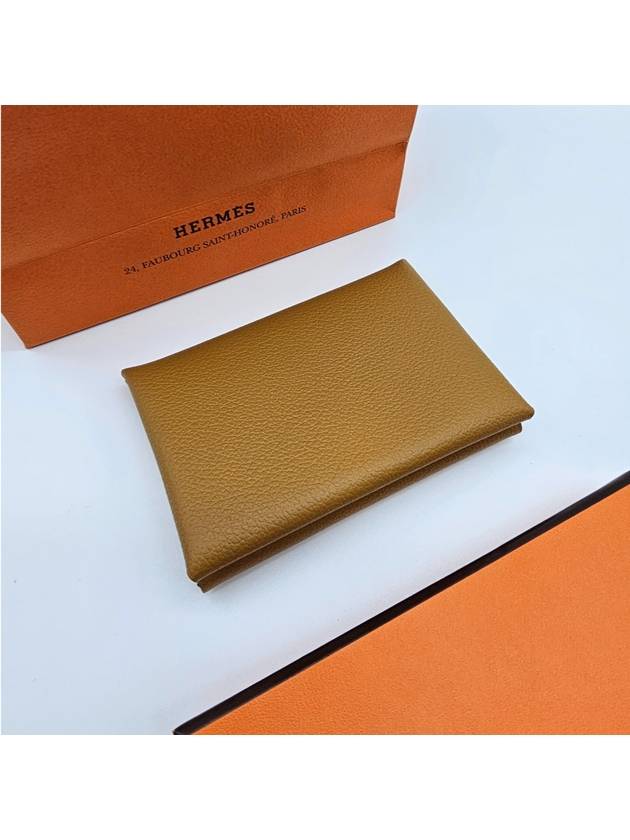 Calvi Duo Compact Card Wallet Caramel - HERMES - BALAAN 3